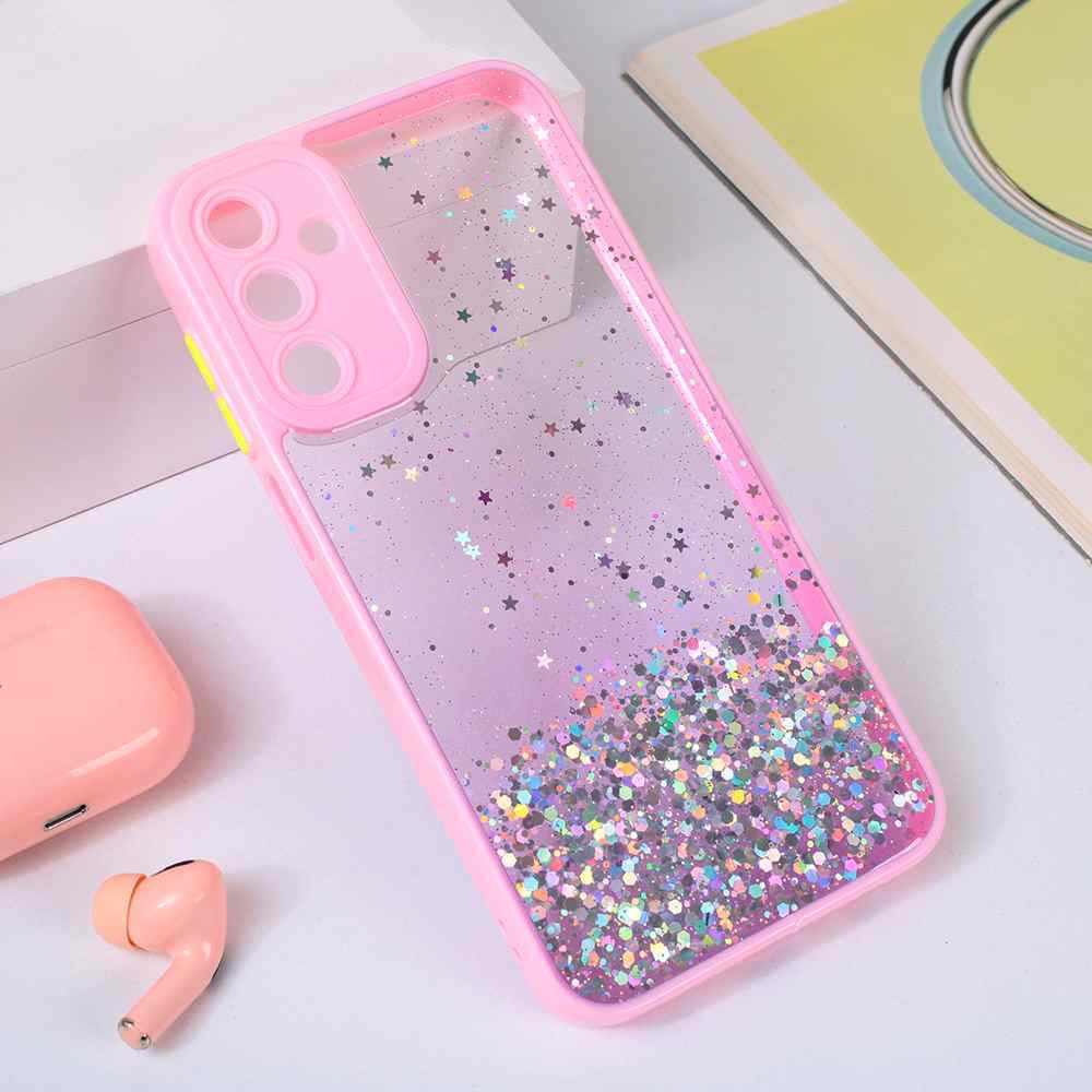 Maska za Samsung A15 5G Frame Glitter roze