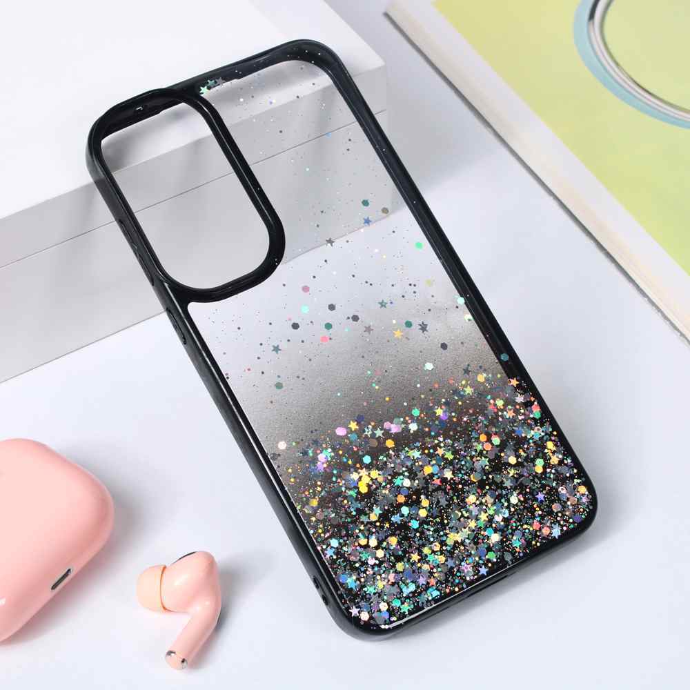 Maska za Samsung A55 5G Frame Glitter crna