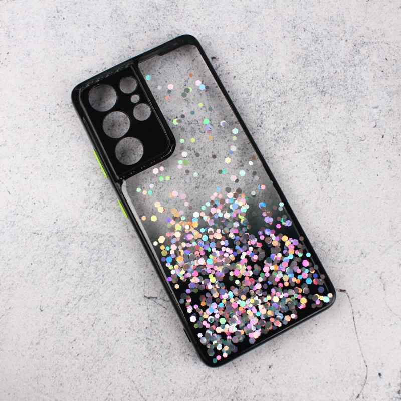 Maska za Samsung S21 Ultra Frame Glitter crna