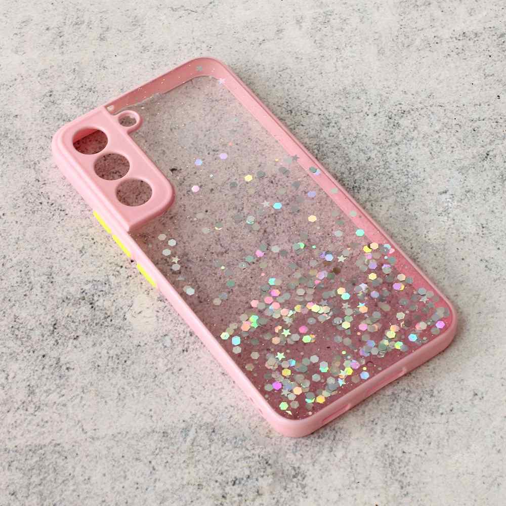 Maska za Samsung S22 5G Frame Glitter roze