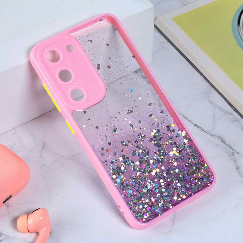 Maska za Samsung S23 5G Frame Glitter roze