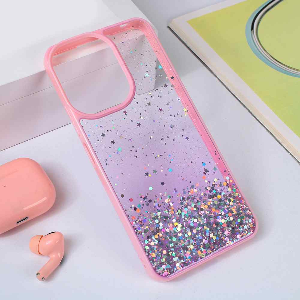 Maska za Xiaomi Redmi 13C Frame Glitter roze