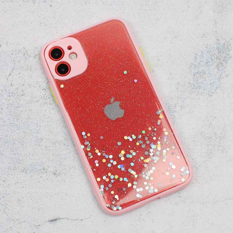 Maska za iPhone 11 Frame Glitter roze