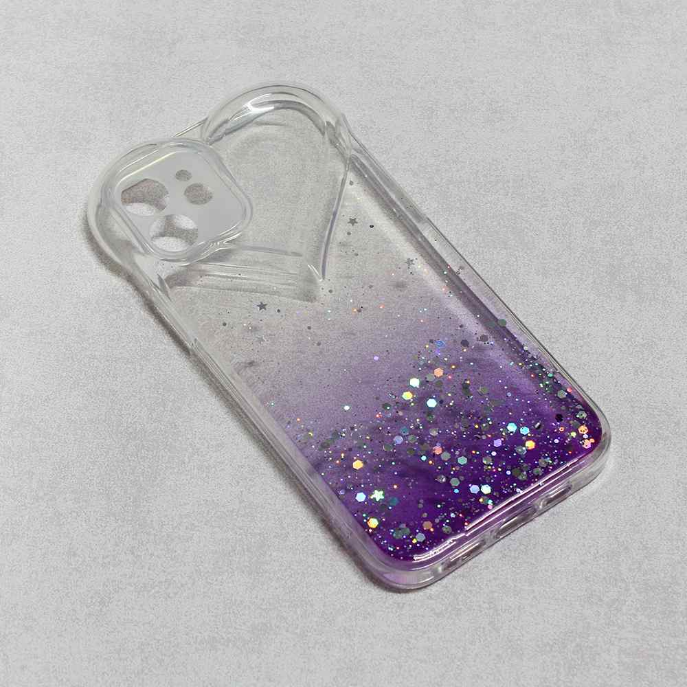 Maska za iPhone 12/12 Pro Heart Glitter ljubicasta