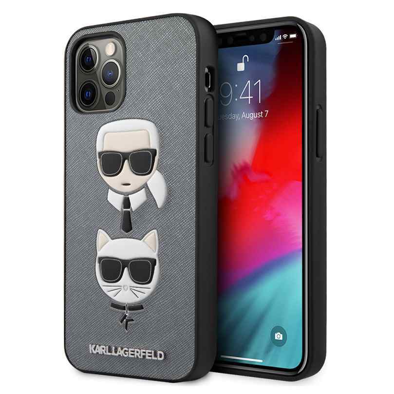 Maska za iPhone 12/12 Pro Karl Lagerfeld CPU Saffiano K&C Heads srebrna