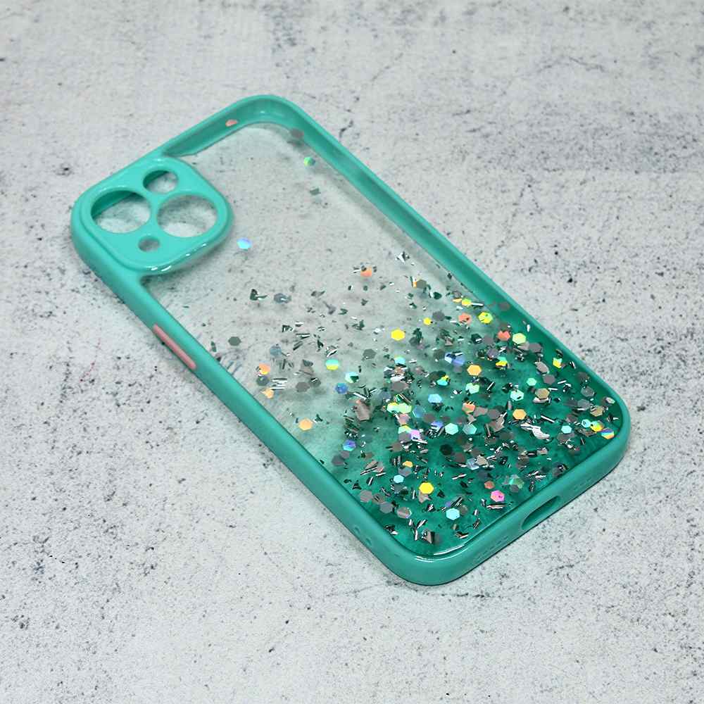 Maska za iPhone 13 Frame Glitter mint