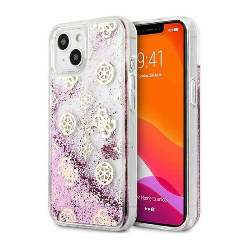 Maska za iPhone 13 Guess Hc Liquid Glitter Peony roze