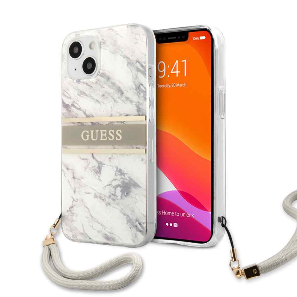 Maska za iPhone 13 Guess Marble Strap siva