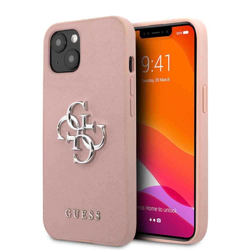 Maska za iPhone 13 Guess Saffiano Big roze