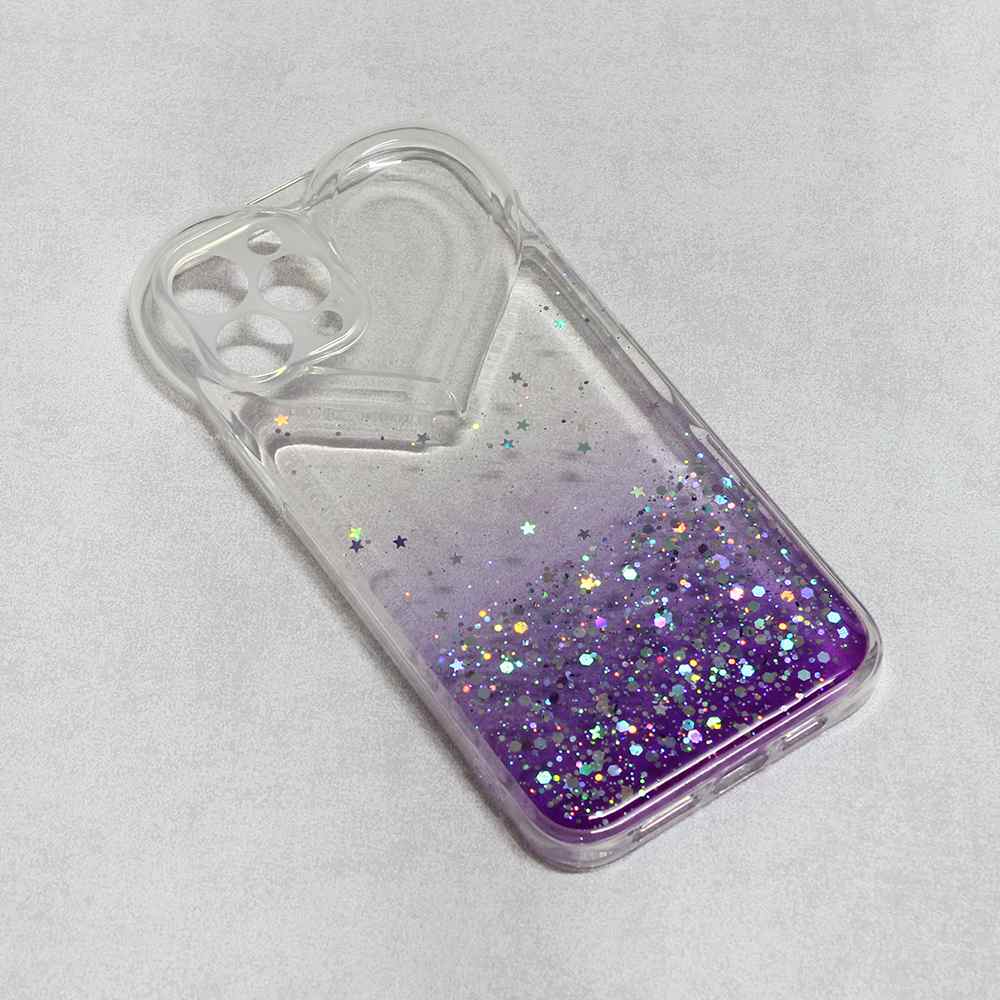 Maska za iPhone 13 Heart Glitter ljubicasta