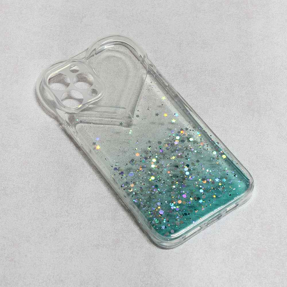 Maska za iPhone 13 Heart Glitter mint