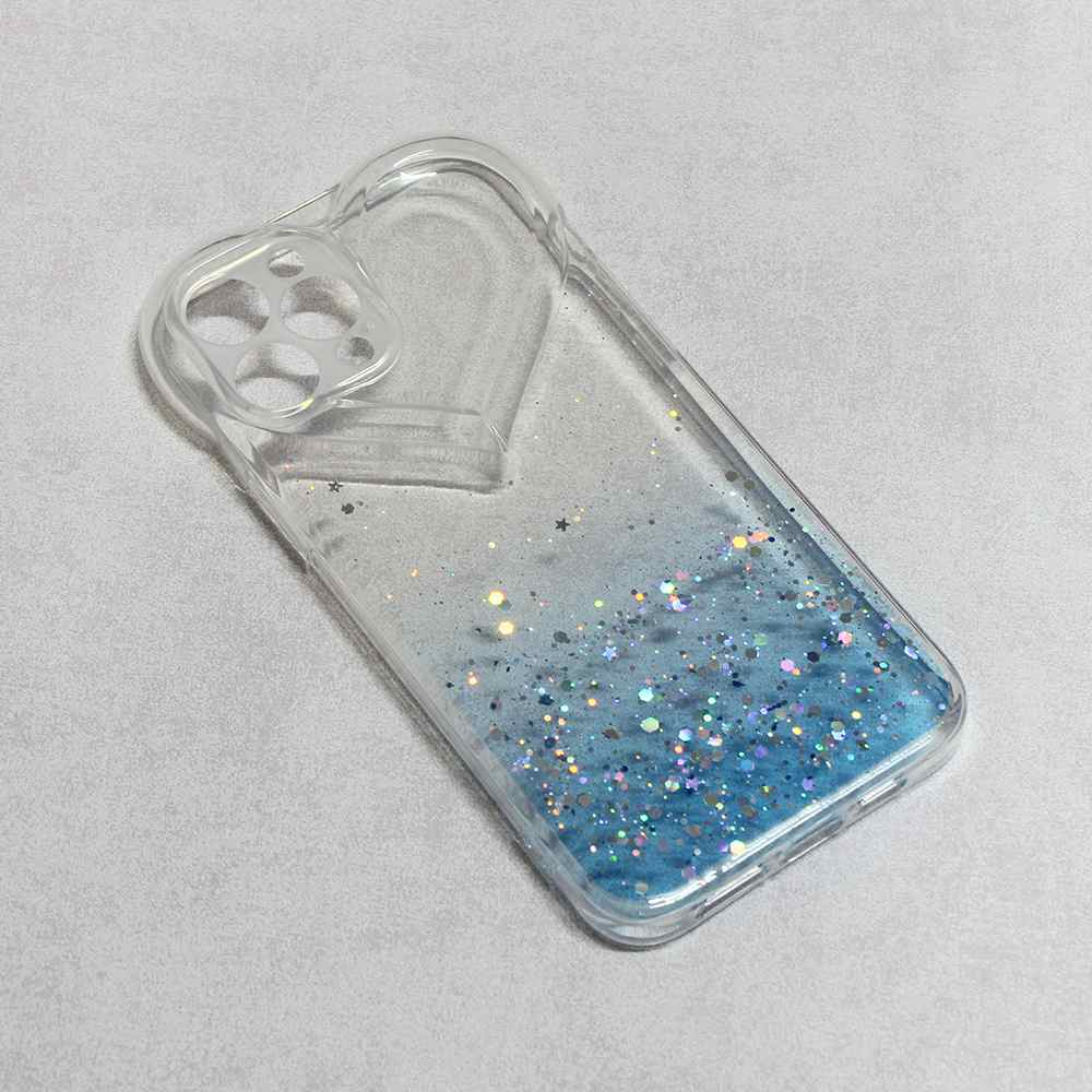 Maska za iPhone 13 Heart Glitter plava