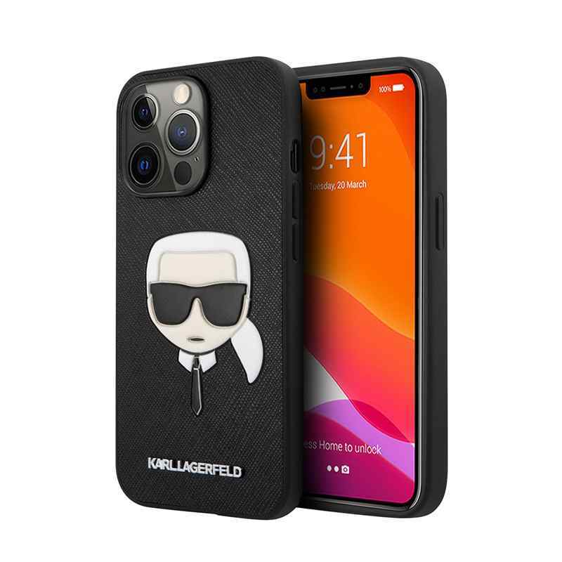 Maska za iPhone 13 Karl Lagerfeld Saffiano Karl Head crna