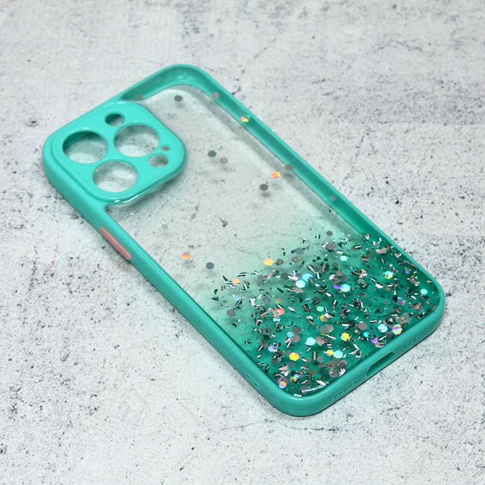 Maska za iPhone 13 Pro Frame Glitter mint