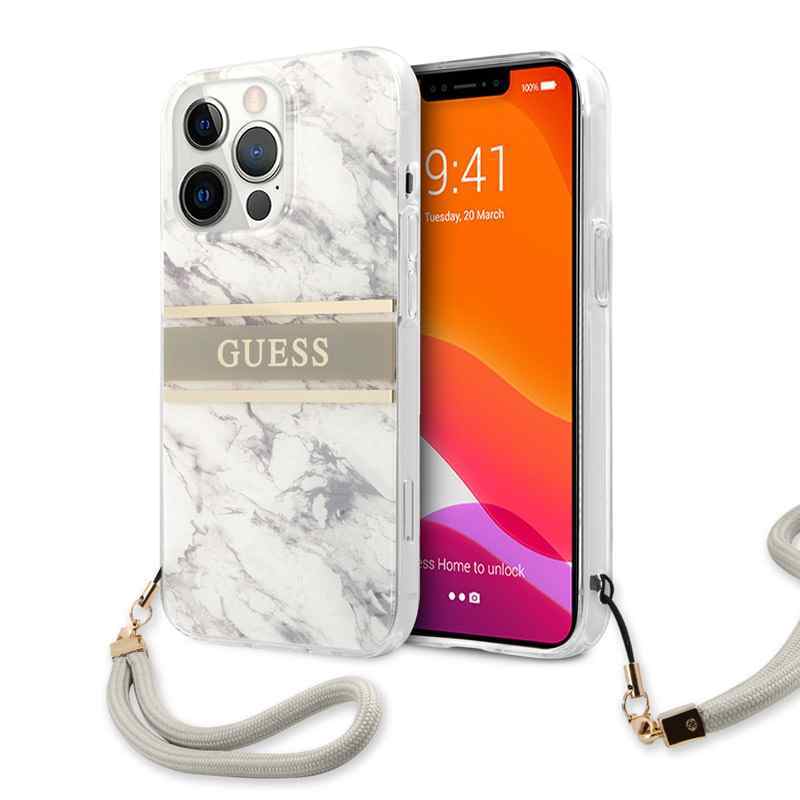 Maska za iPhone 13 Pro Guess Marble Strap siva