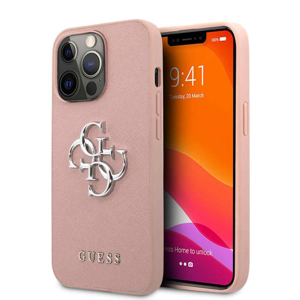 Maska za iPhone 13 Pro Guess Saffiano Big roze