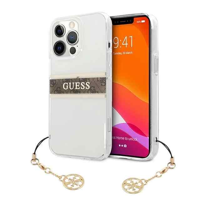 Maska za iPhone 13 Pro Max Guess 4G Stripe Charm braon