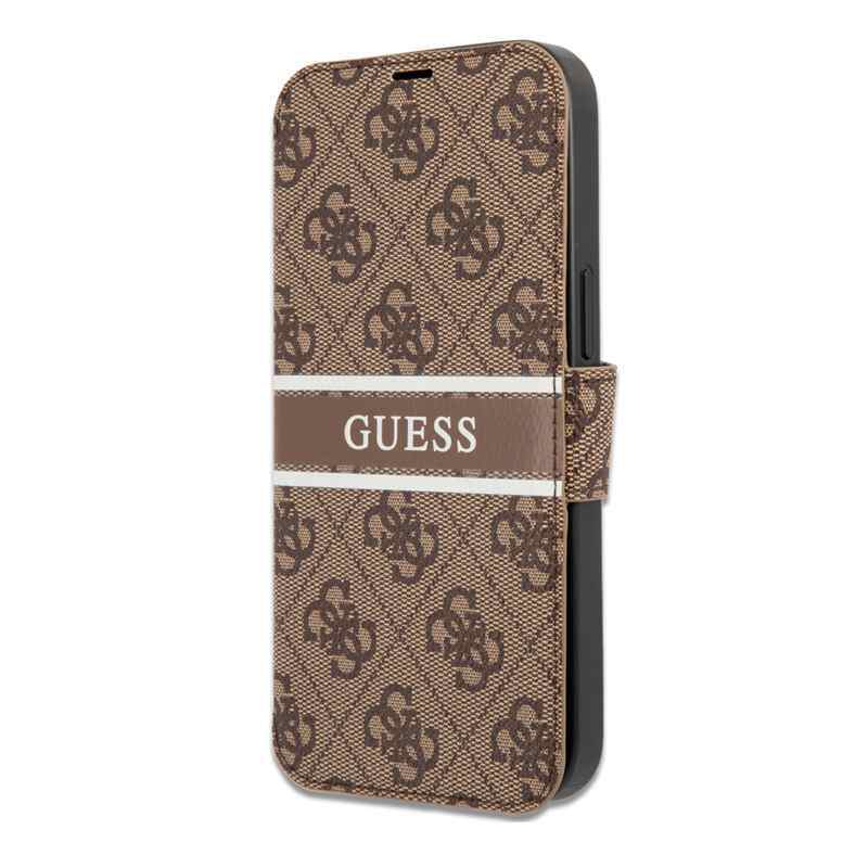 Maska za iPhone 13 na preklop Guess Bk Pu 4G Stripe braon