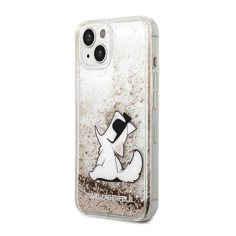 Maska za iPhone 14 Karl Lagerfeld Hc Liquid Glitter Choupette zlatna