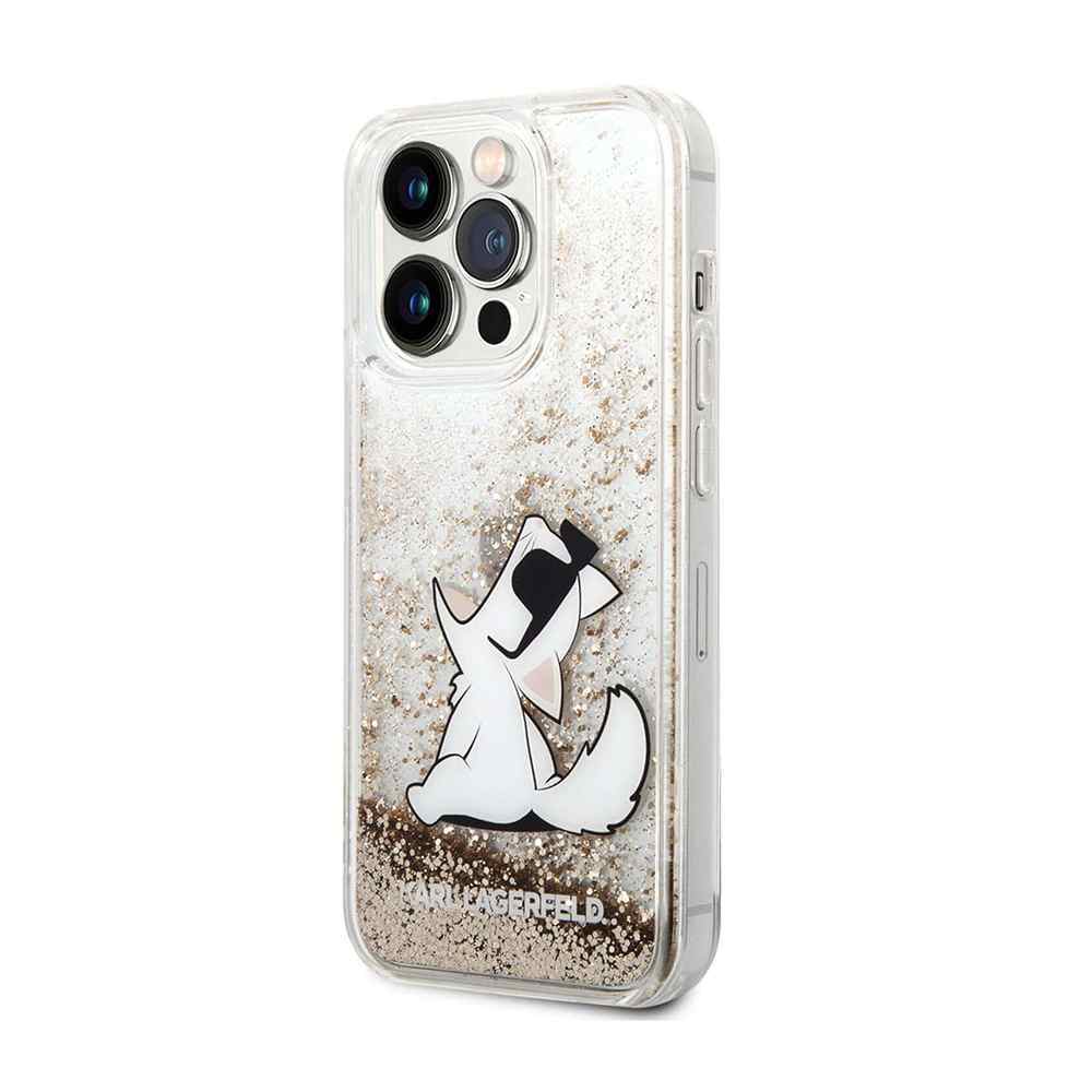 Maska za iPhone 14 Pro Karl Lagerfeld Hc Liquid Glitter Choupette zlatna