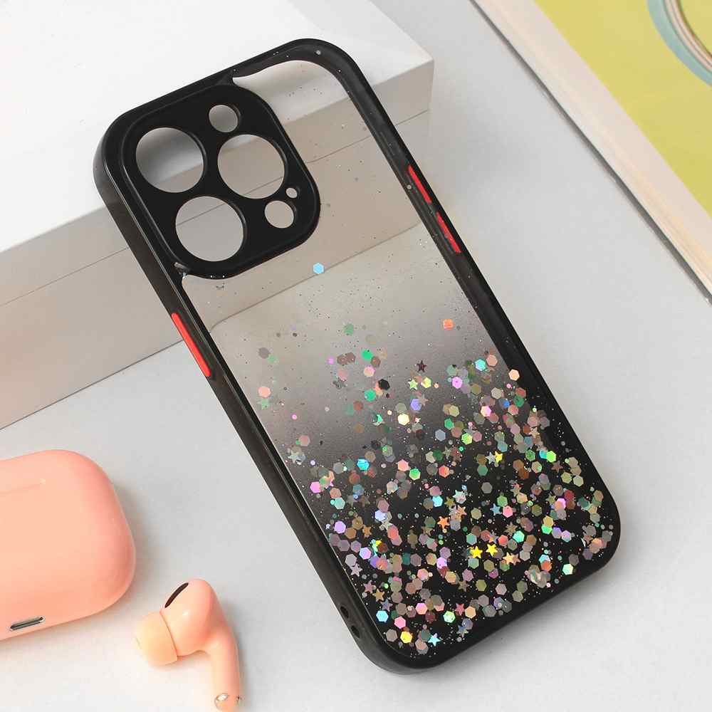 Maska za iPhone 15 Pro Frame Glitter crna