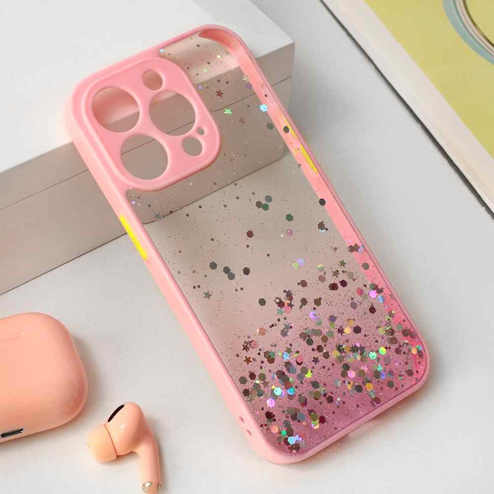 Maska za iPhone 15 Pro Frame Glitter roze