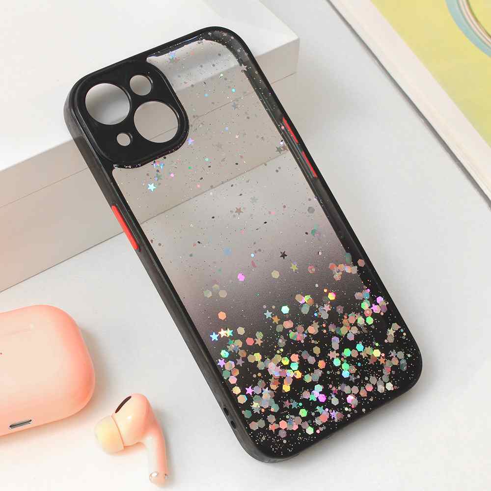 Maska za iPhone 15 Frame Glitter crna