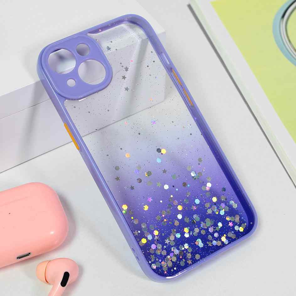 Maska za iPhone 15 Frame Glitter ljubicasta