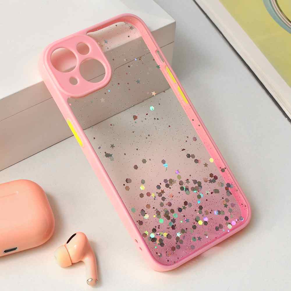 Maska za iPhone 15 Frame Glitter roze