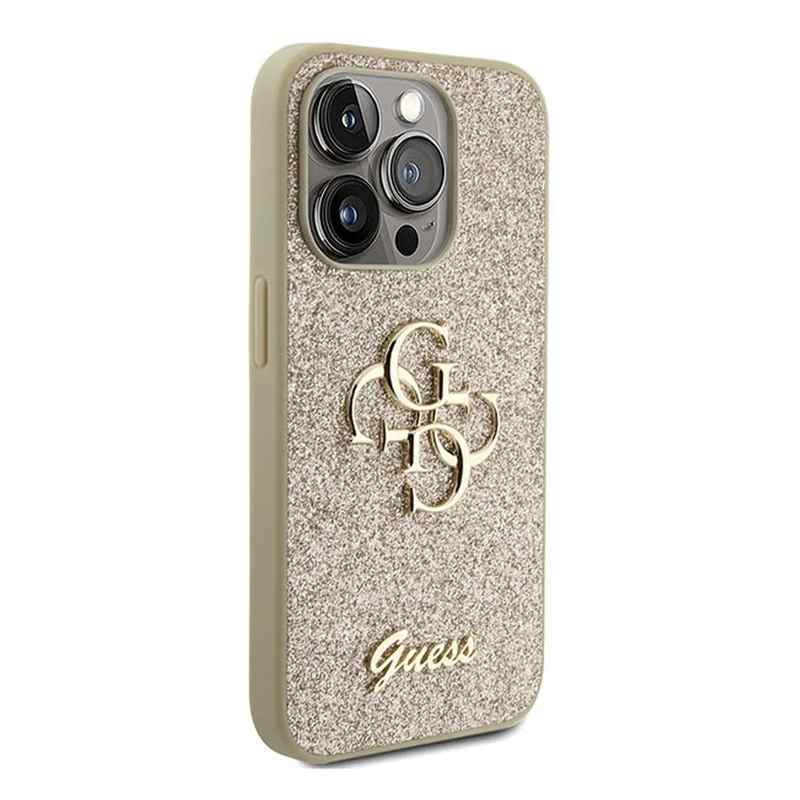 Maska za iPhone 15 Pro Guess Hc Fixed Glitter 4G Big Metal Logo zlatna