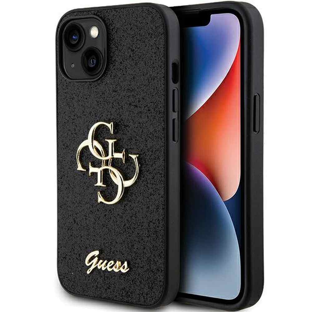 Maska za iPhone 15 Guess Hc Fixed Glitter 4G Big Metal Logo crna