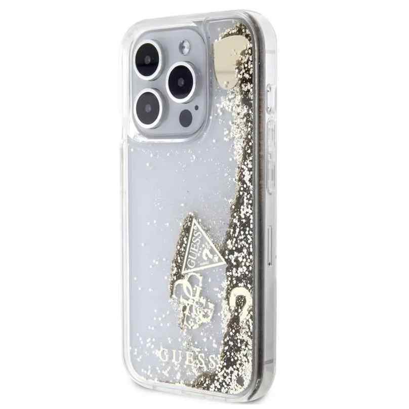 Maska za iPhone 15 Pro Guess Hc Liquid Glitter Charms zlatna