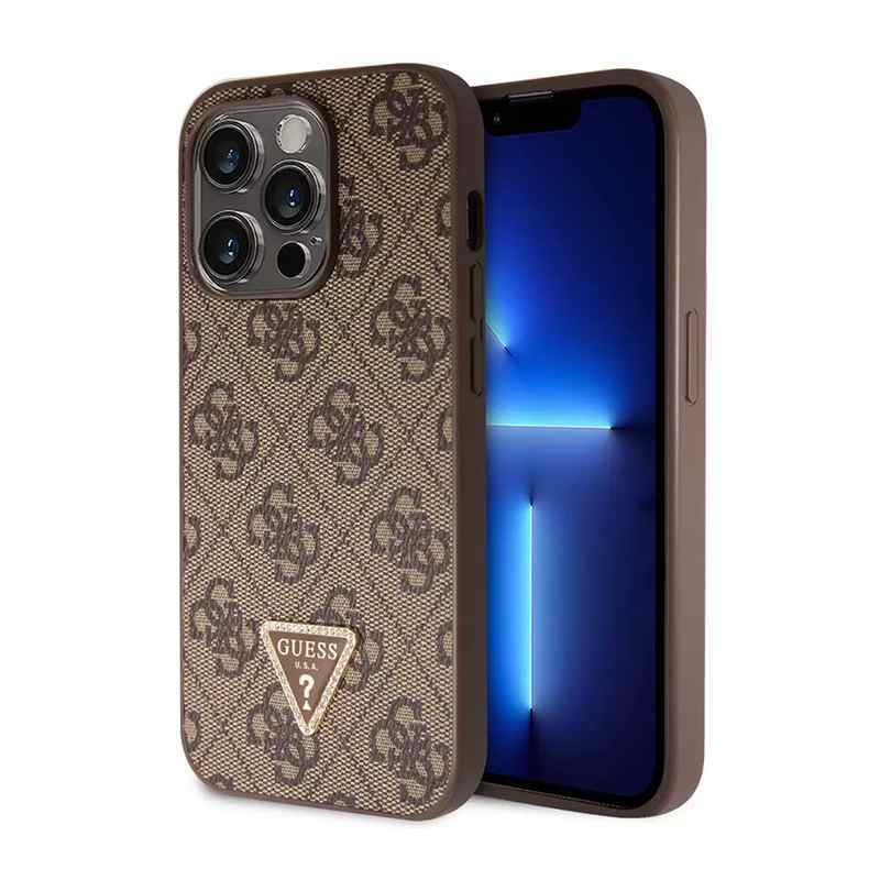 Maska za iPhone 15 Pro Guess Hc PU Kožna 4G Triangle Strass braon