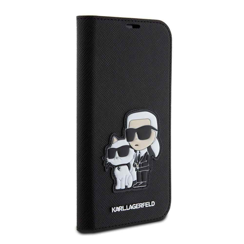 Maska za iPhone 15 Pro Karl Lagerfeld Saffiano BP Nft Karl&Choupette crnaKLBKP15LSANKCPK