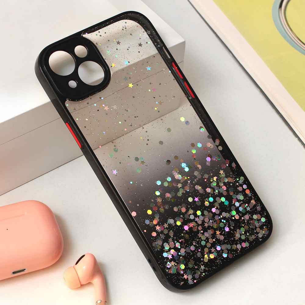 Maska za iPhone 15 Plus Frame Glitter crna