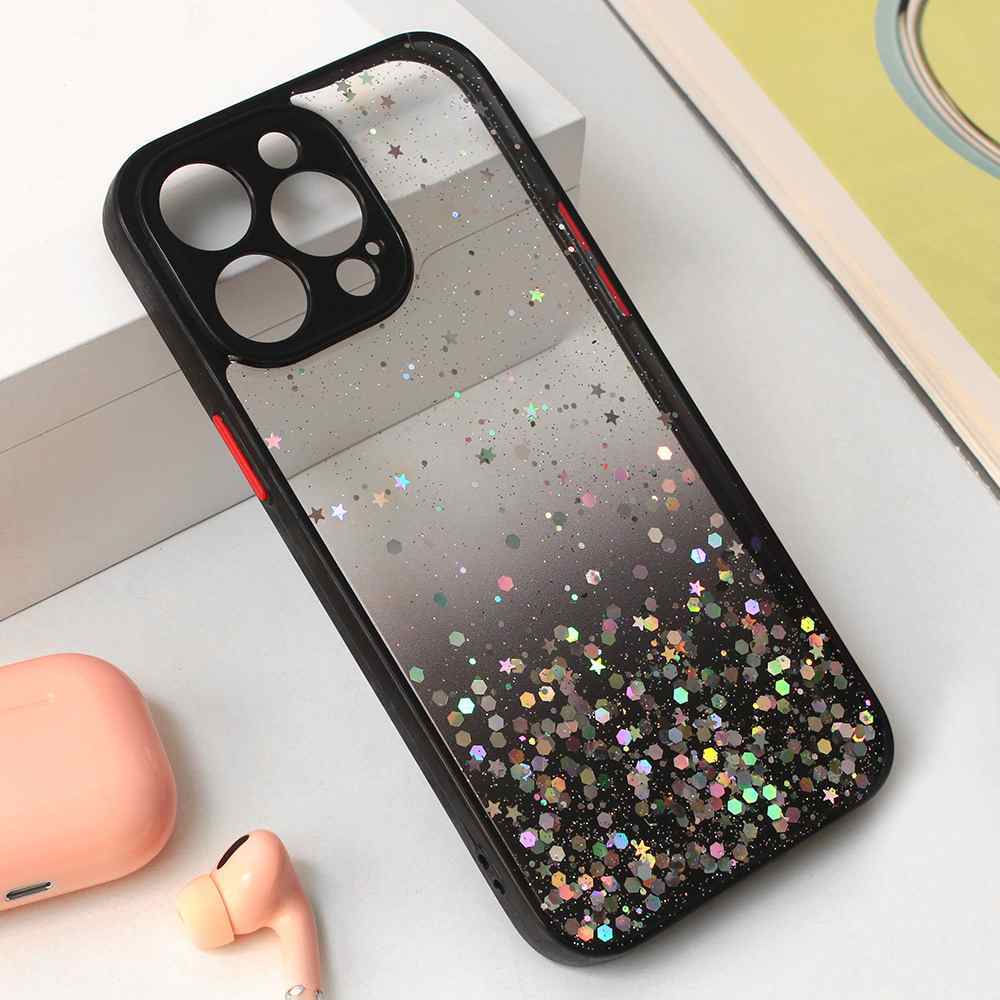 Maska za iPhone 15 Pro Max Frame Glitter crna