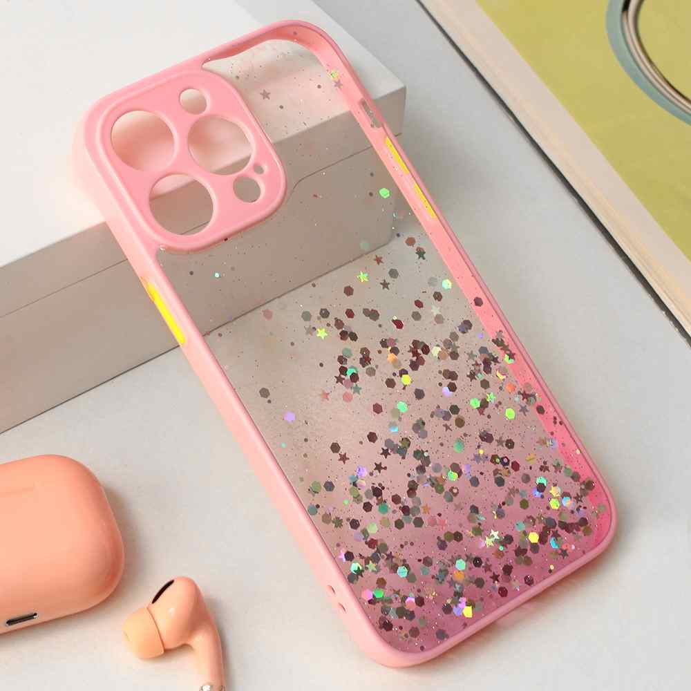 Maska za iPhone 15 Pro Max Frame Glitter roze