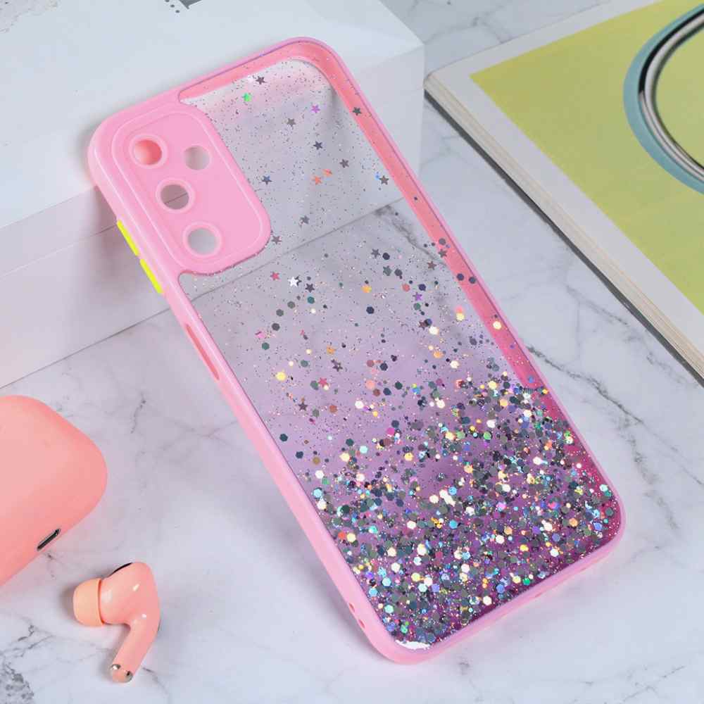 Maska za Samsung A14 4G/5G Frame Glitter roze